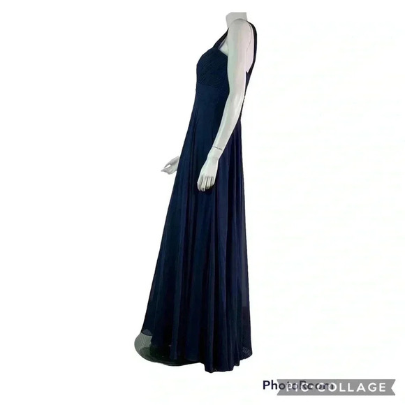 Dessy Collection Vivian Diamond Midnight Blue Chiffon Cocktail Dress Formal Prom - Picture 4 of 8
